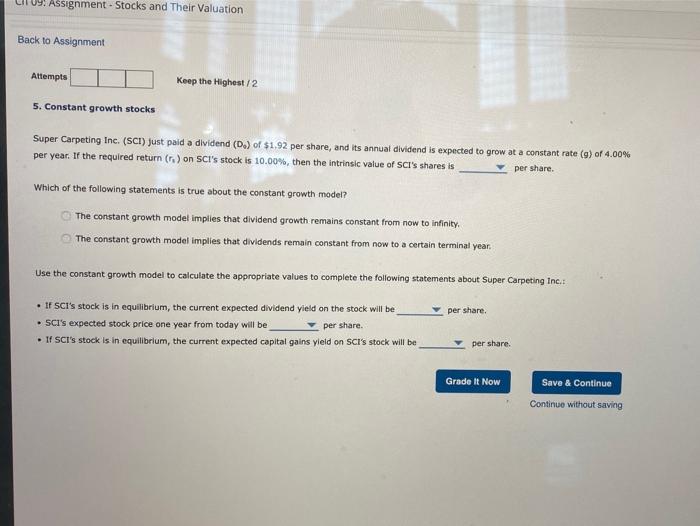 5 9: Assignment - Stocks and Their Valuation Back to Assignment Attempts