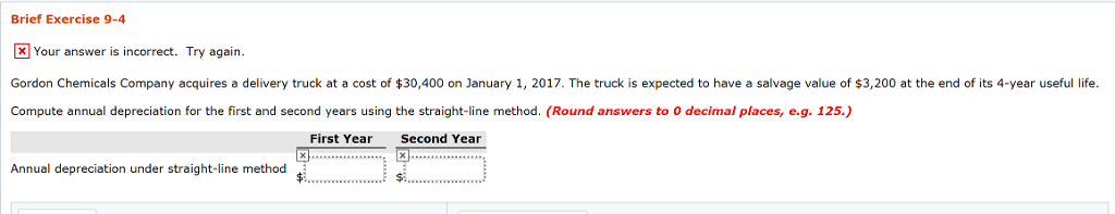  Brief Exercise 9-4 Your answer is incorrect. Try again Gordon Chemicals