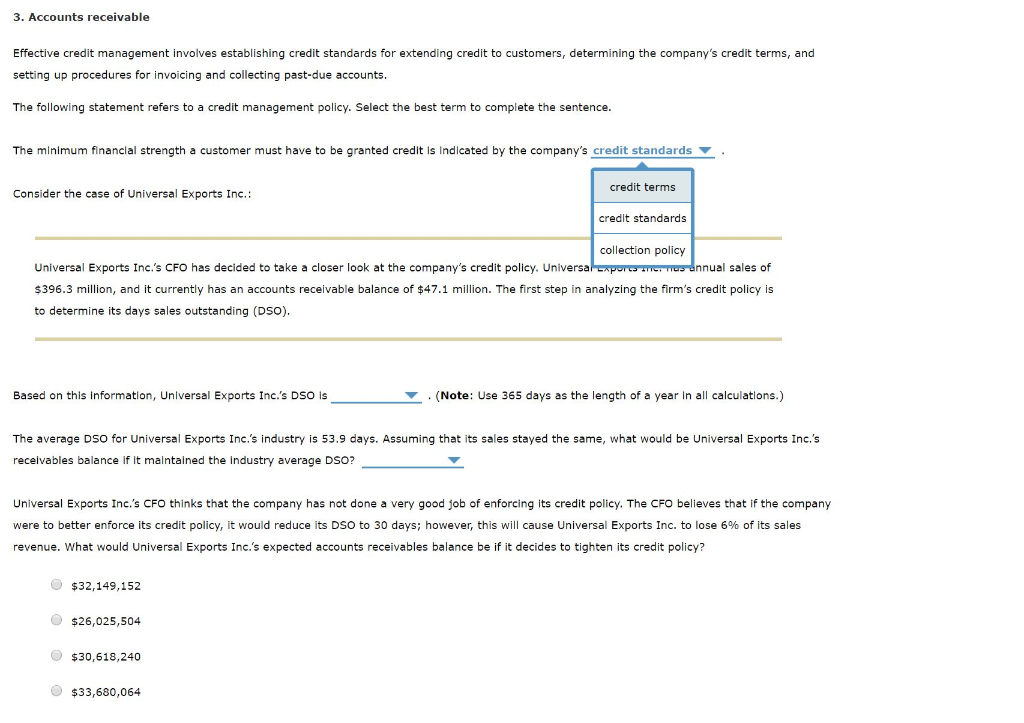 Please answer fully and provide work 3. Accounts receivable Effective credit