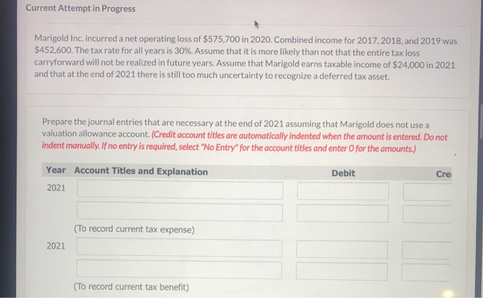  Current Attempt in Progress Marigold Inc. incurred a net operating loss