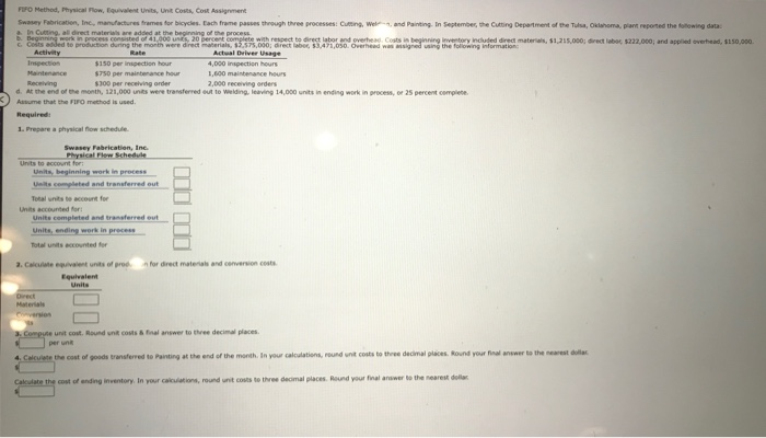  FEO Method, Physical Flow, Buivalent Units, Unit Costs Cost Assignment Swasey