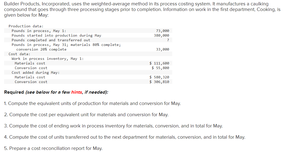 for part 5: Builder Products, Incorporated, uses the weighted-average method in