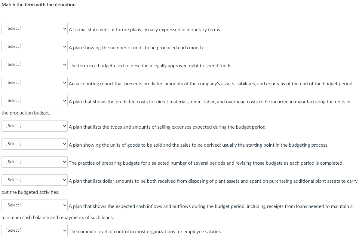 Match the term with definition. Match the term with the definition. [Select]