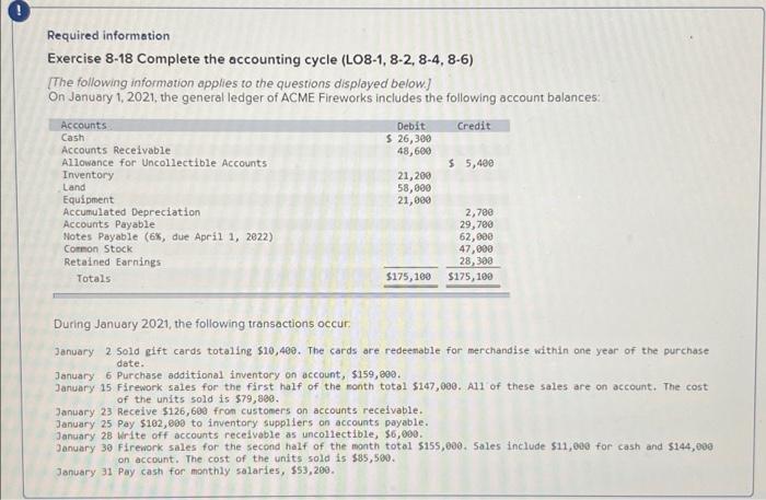  Exercise 8-18 Complete the accounting cycle (LO8-1,8-2,8-4,8-6) please help on every