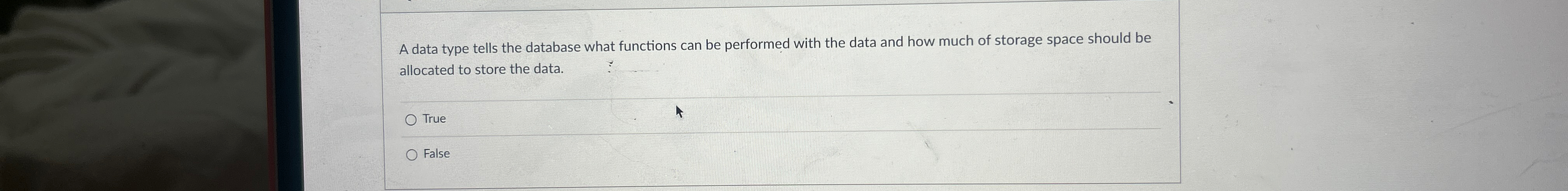  A data type tells the database what functions can be performed