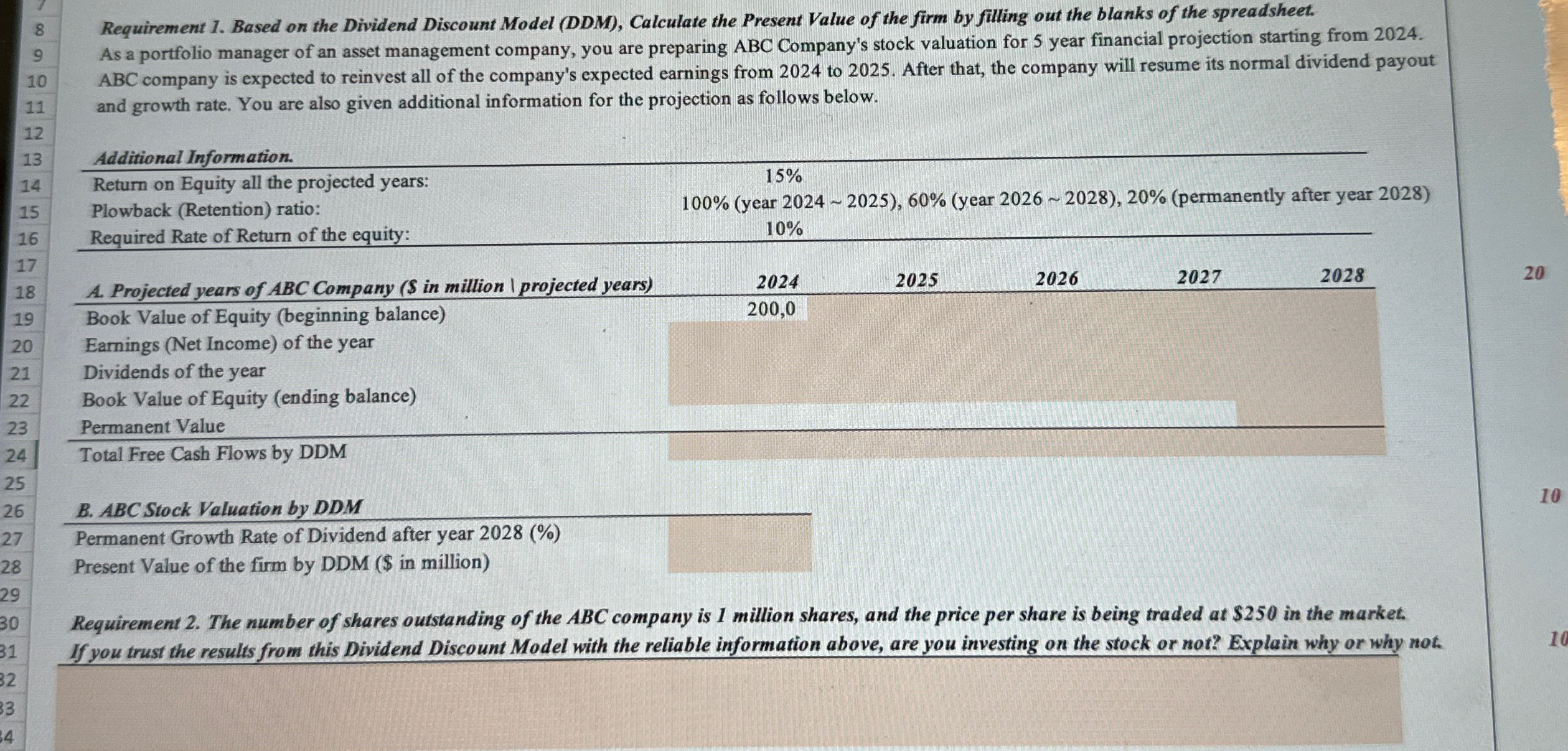  Requirement 1. Based on the Dividend Discount Model (DDM), Calculate the