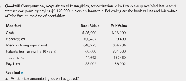 Please provide work and answer in a spreadsheet format, thanks! Goodwill Computation,