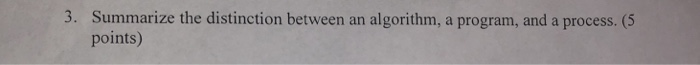  Summarize the distinction between an algorithm, a program, and a process.