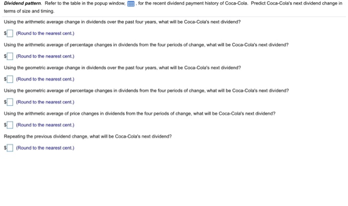  Dividend pattern. Refer to the table in the popup window for