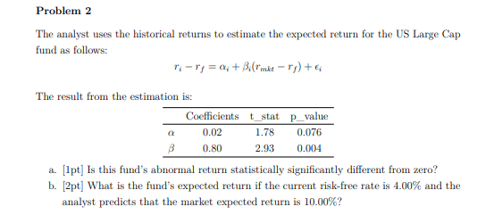  Problem 2 The analyst uses the historical returns to estimate the