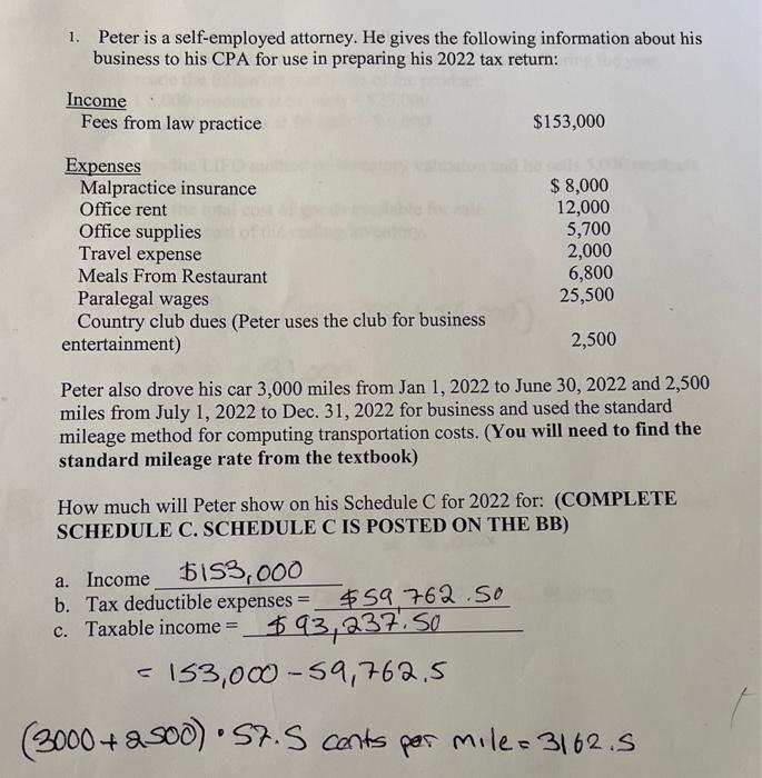  I need help filling out Schedule C FORM 1. Peter is