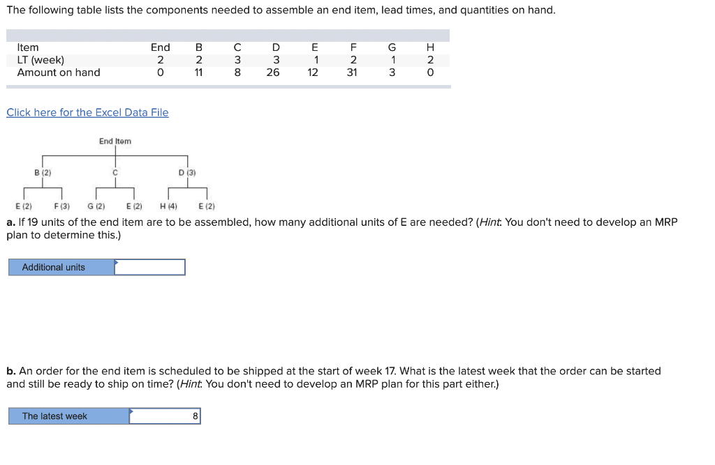 Click here for the Excel Data File a. If 19 units