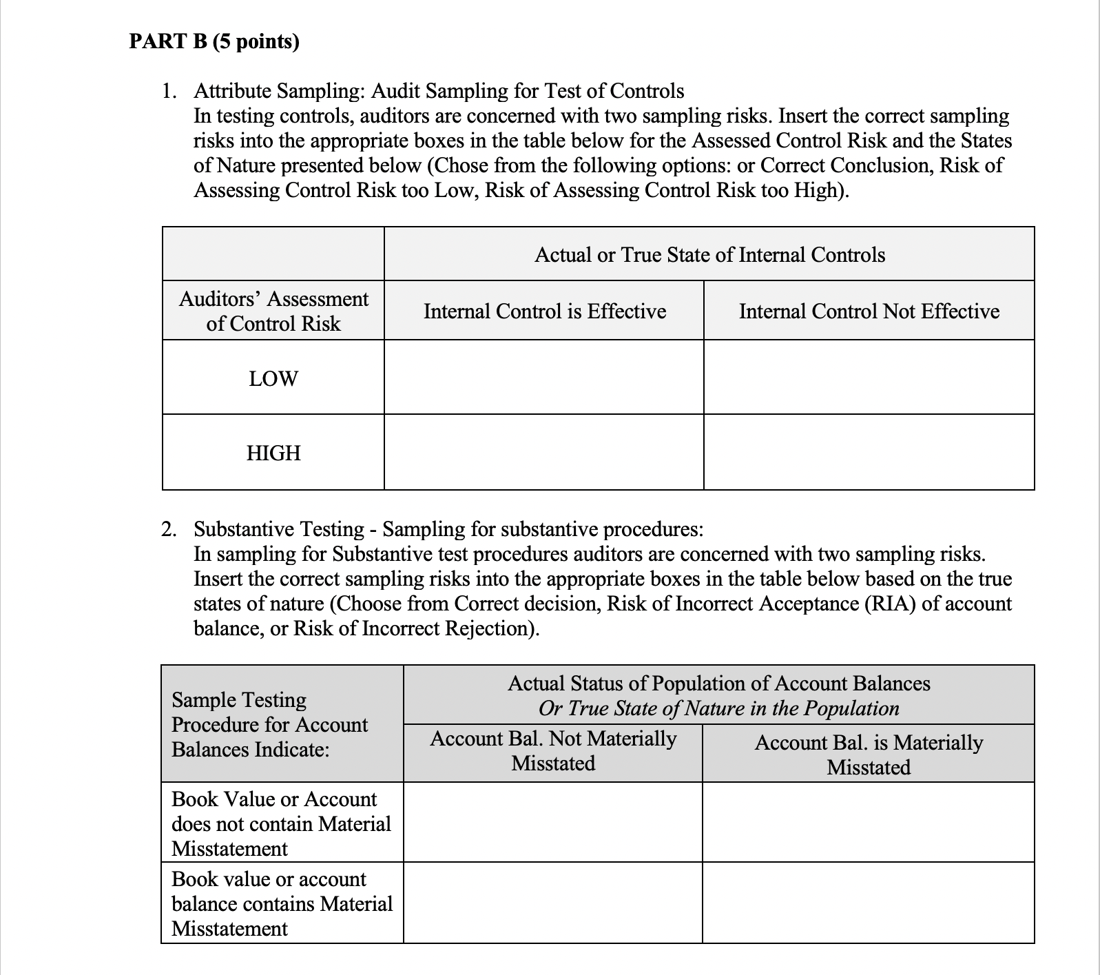  PART B (5 points) 1. Attribute Sampling: Audit Sampling for Test