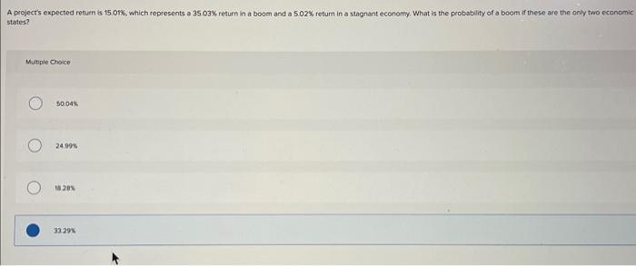  A projecrs expected return is 15.09%, which represents a 35.03% return