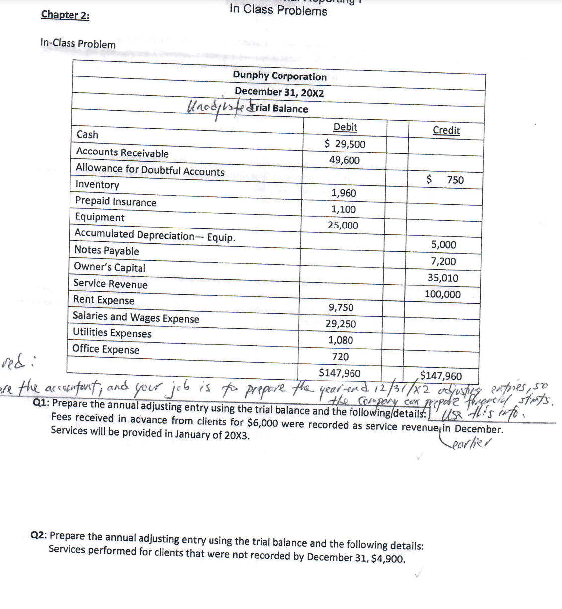  Q1: Prepare the annual adjusting entry using the trial balance and