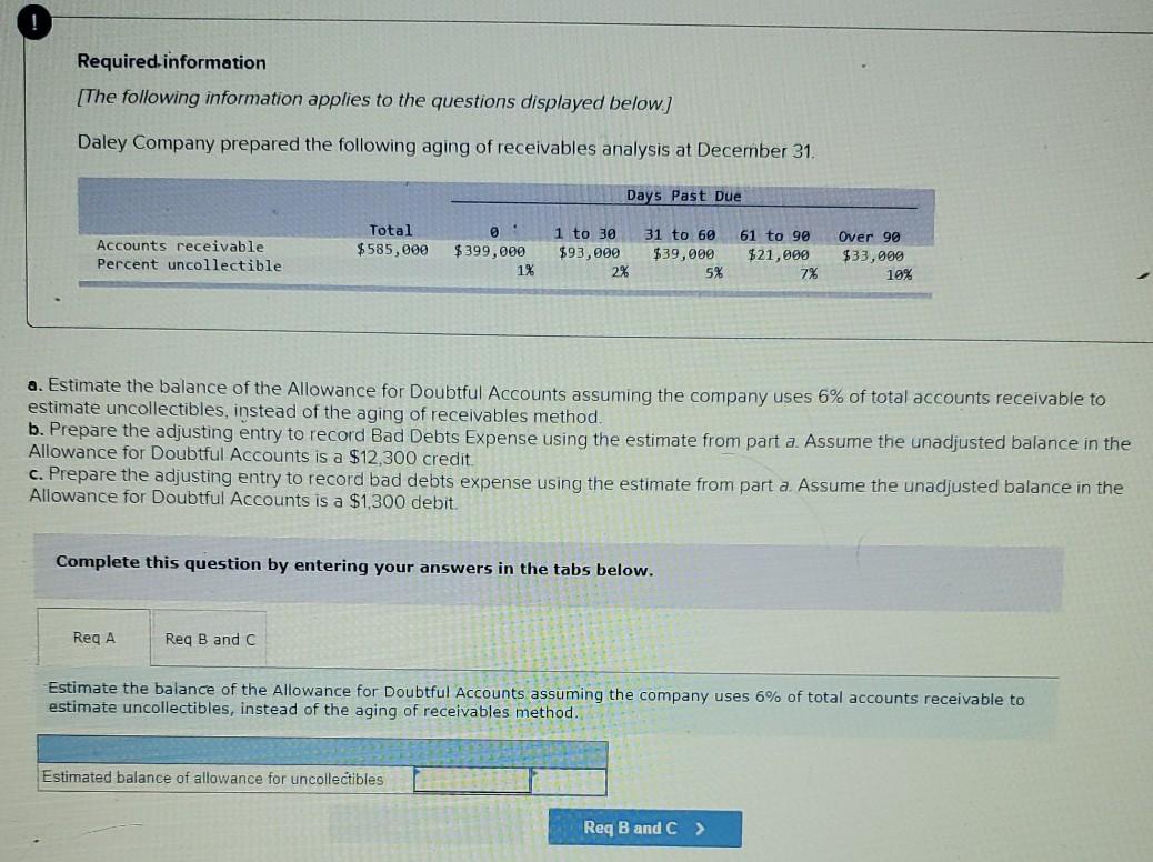 req a req b and c Required information (The following information applies