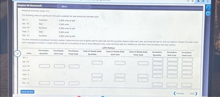  Chapter 06 Homework Date Jan. 1 Apr. 19 Perpetual Inventory using