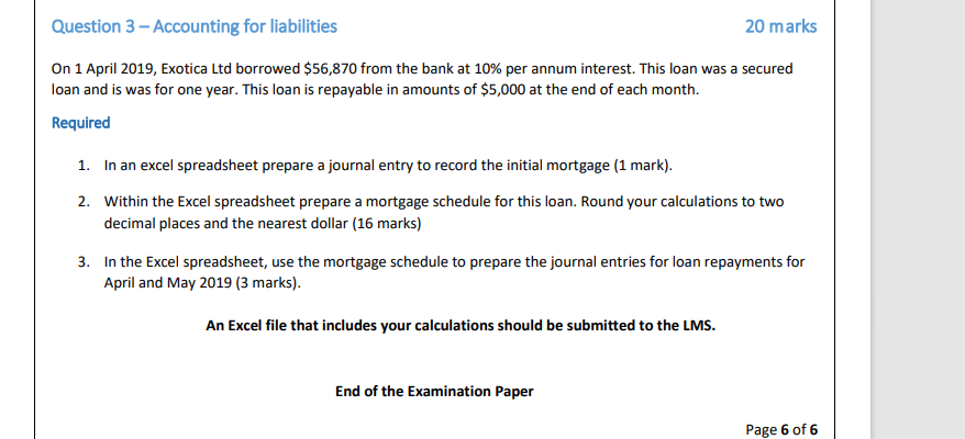  Question 3 - Accounting for liabilities 20 marks On 1 April