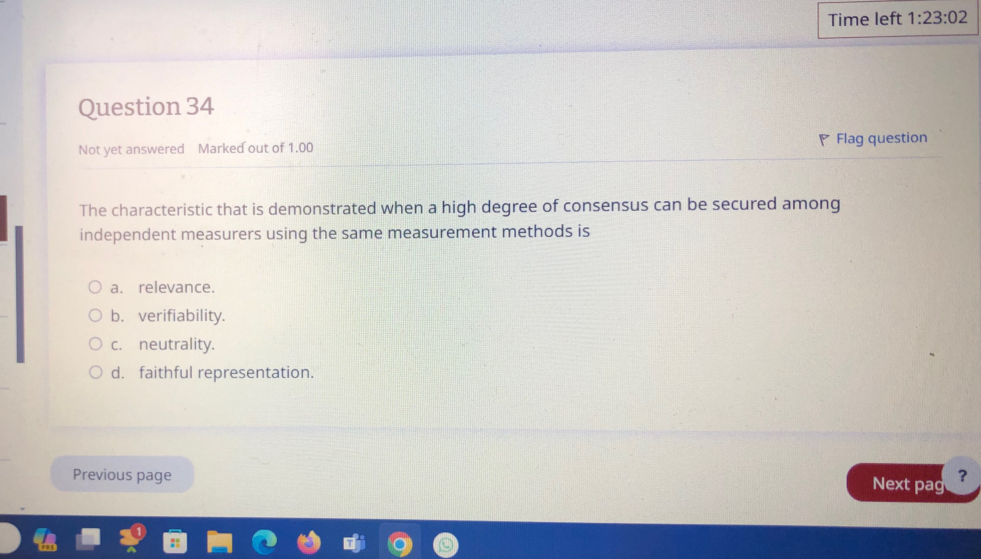  Time left 1:23:02 Question 34 Not yet answered Marked out of