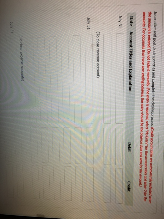 customers billed on July 12. Billed customers $2.550 for cleaning services performed.