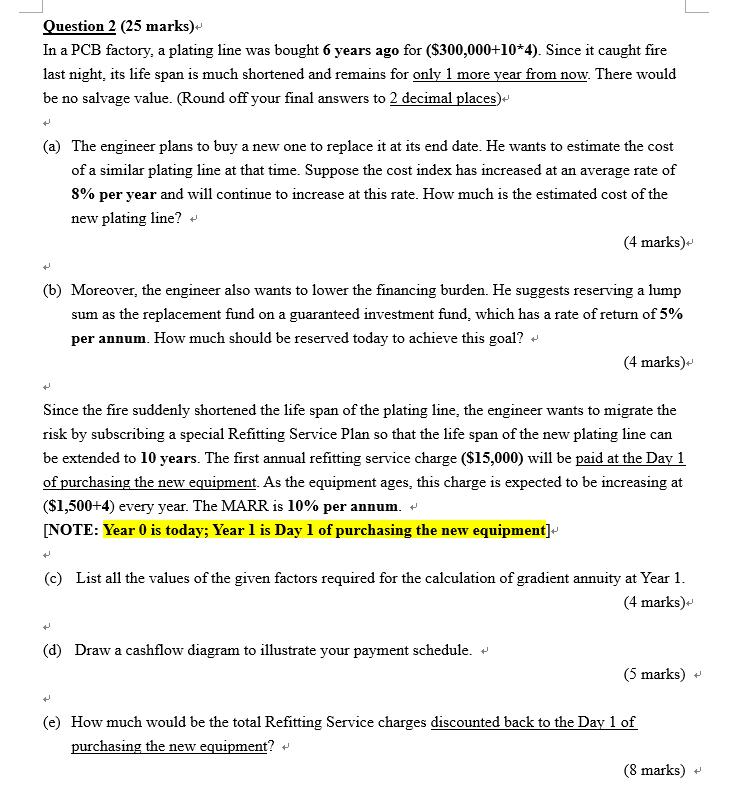  Question 2 (25 marks) In a PCB factory, a plating line