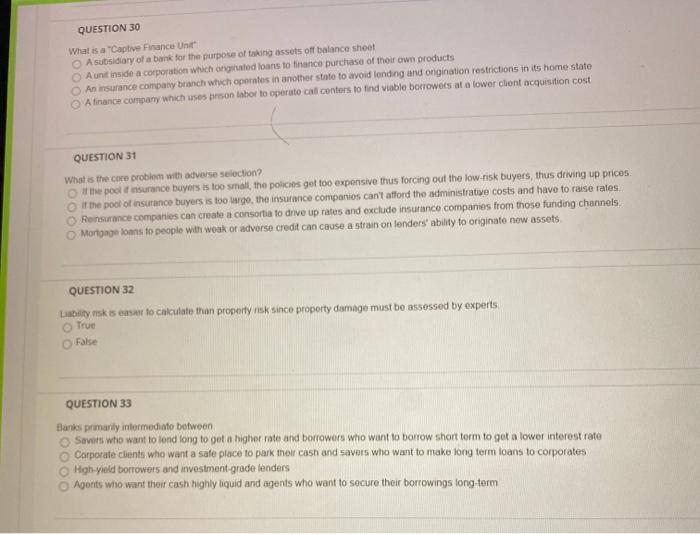  QUESTION 30 What is a "Captive Finance Unit A subsidiary of