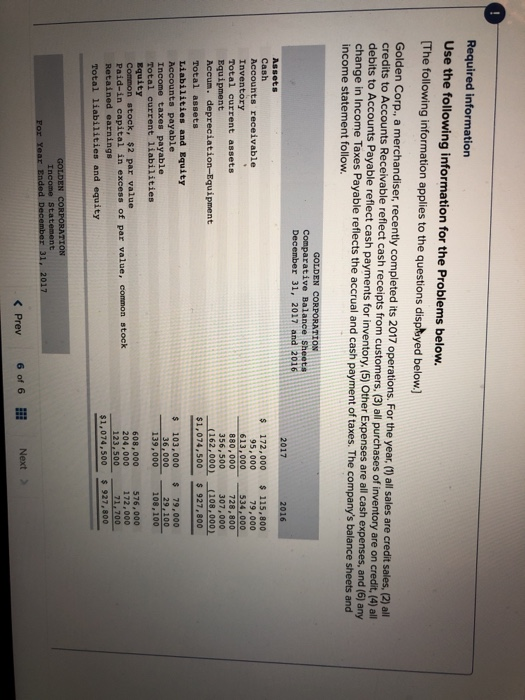  Required information Use the following information for the Problems below. The