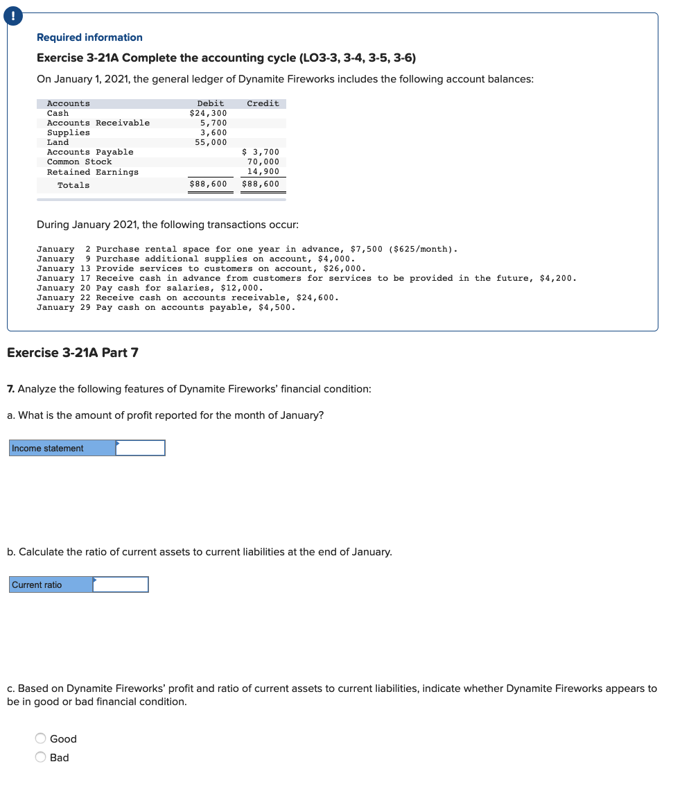 3-6) On January 1, 2021, the general ledger of Dynamite Fireworks includes