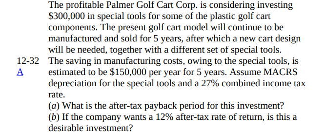  [solve/show with excel functions] the profitable palmer golf cart corp is
