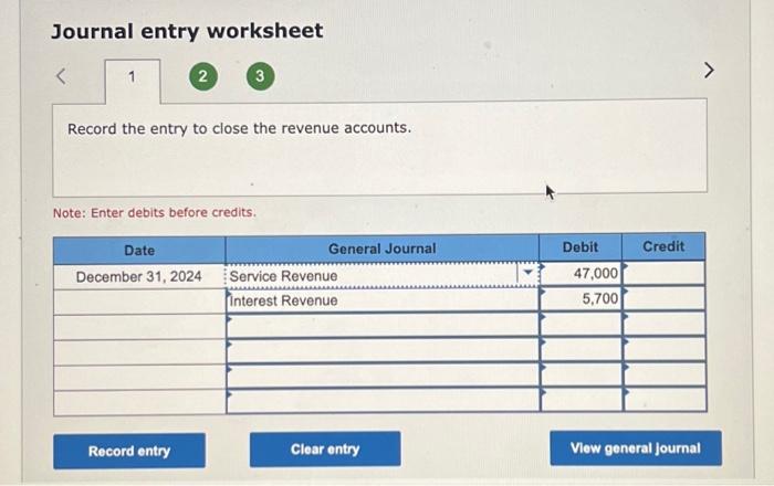 Note: Enter debits before credits. Journal entry worksheet 3 Record the entry