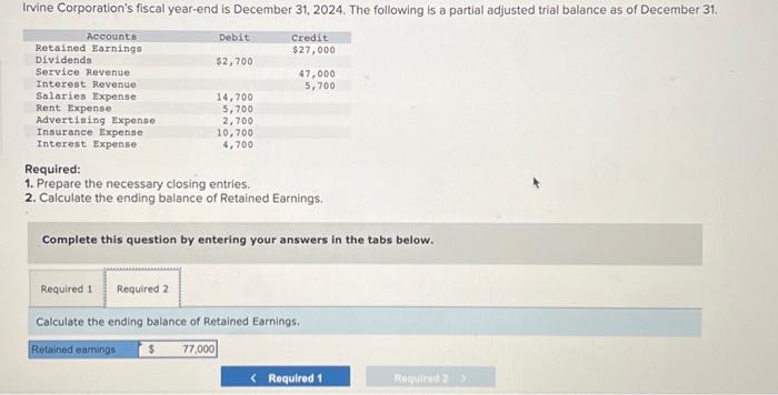 Earnings. Complete this question by entering your answers in the tabs below.