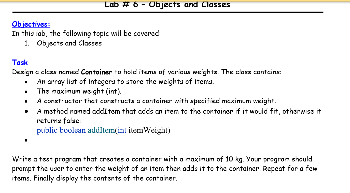 user should wright the input(java) Objectives: In this lab, the following topic