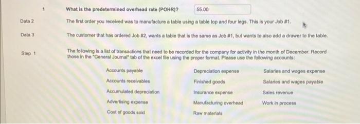 55.00 You work for Thunderduck Custom Tables Inc. This is the first