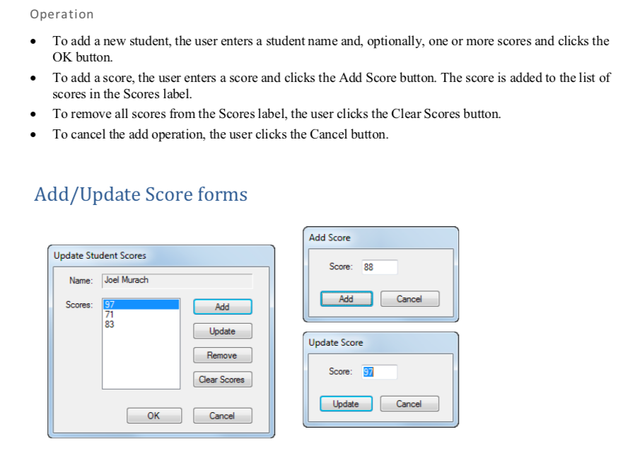 students where each student has a list of scores. Student Scores form