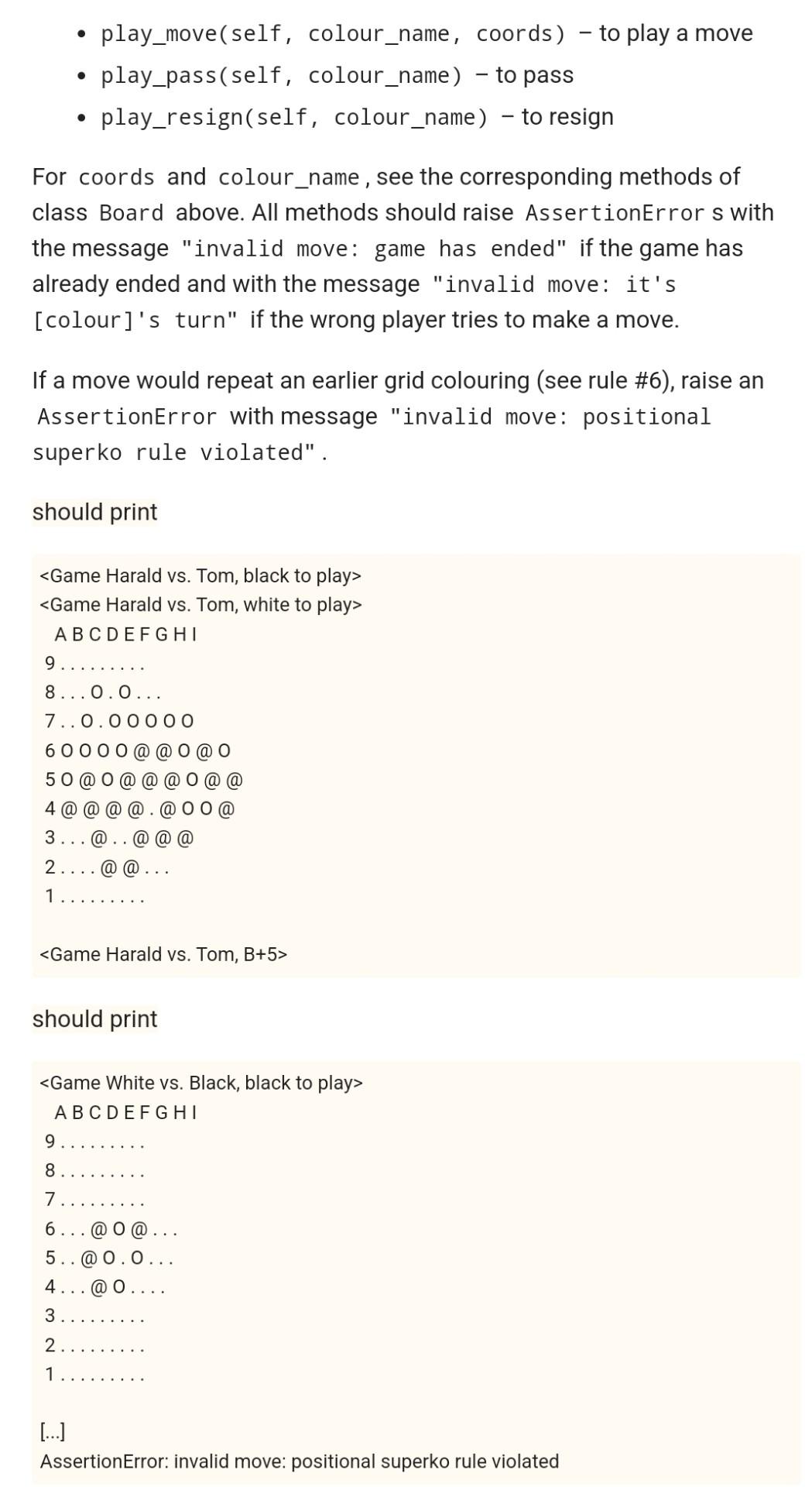 test cases and please provide codes for the required methods so that