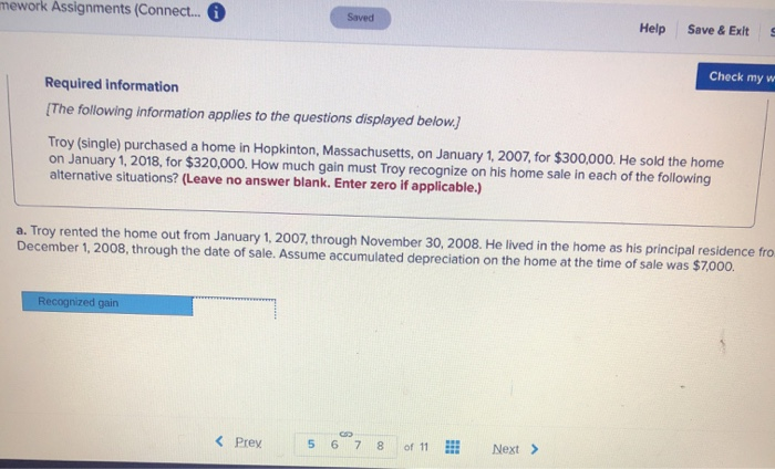  mework Assignments (Connect... 0 Saved Help Save & Exit Check my