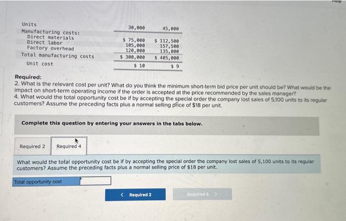 think the minimum short-term bid price per unit should be? What would