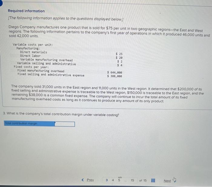 that is sold for $75 per unit in two geographic regions -