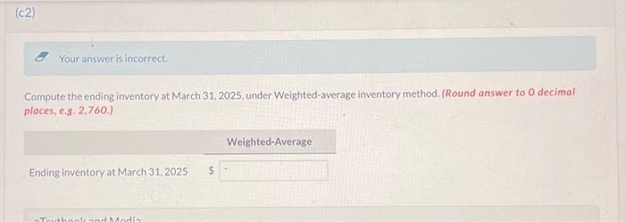 Prepare schedule to compute the ending inventory at March 31, 2025, under