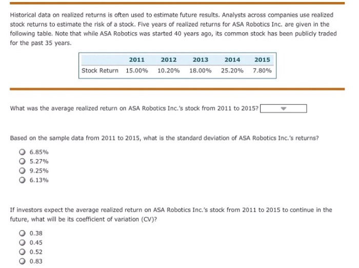  Historical data on realized returns is often used to estimate future