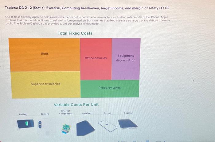21-10 Tableau DA 21-2 (Static): Exercise, Computing break-even, target income, and margin