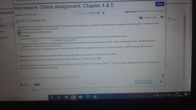  Homework: Online Assignment, Chapter 4 & 5 Accounti HW Core P9