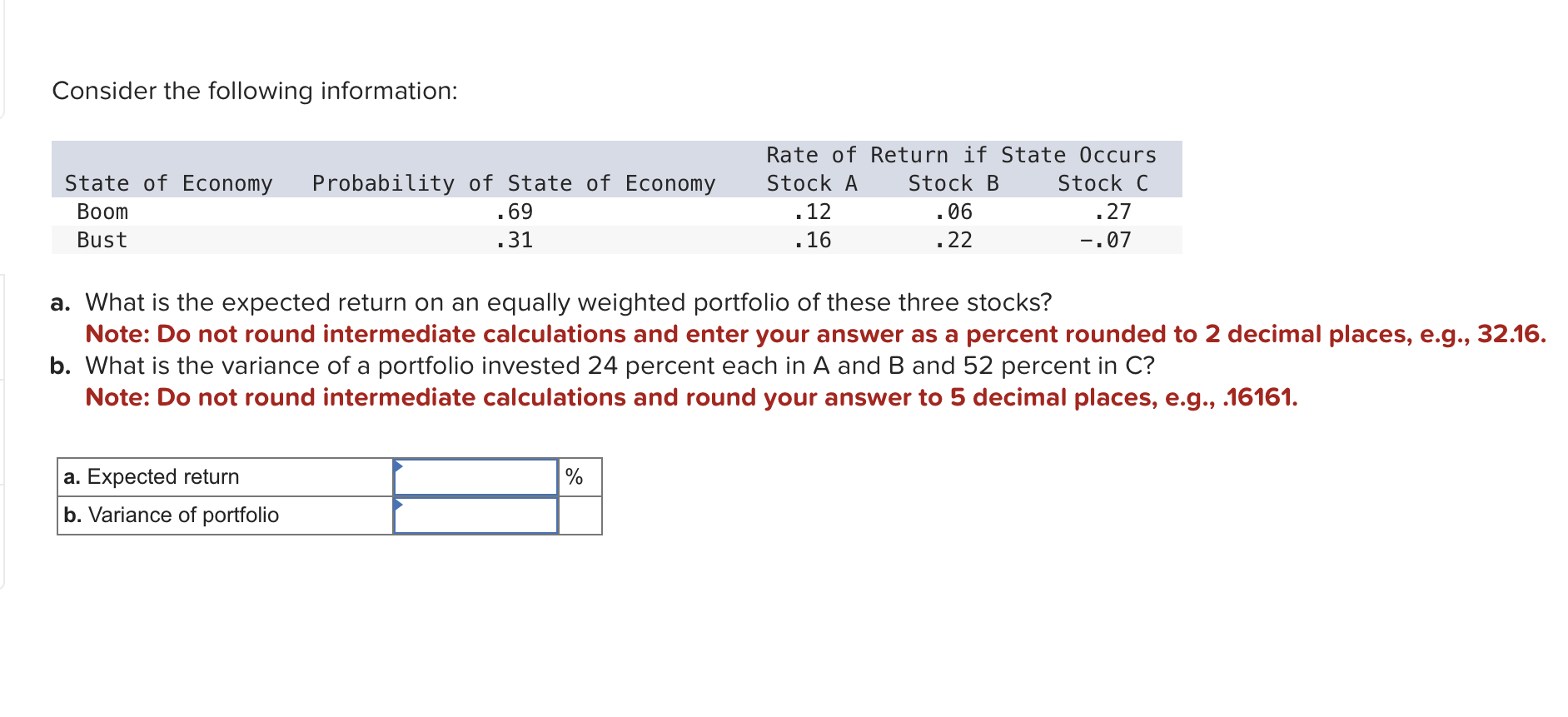 round intermediate calculations and enter your answer as a percent rounded to