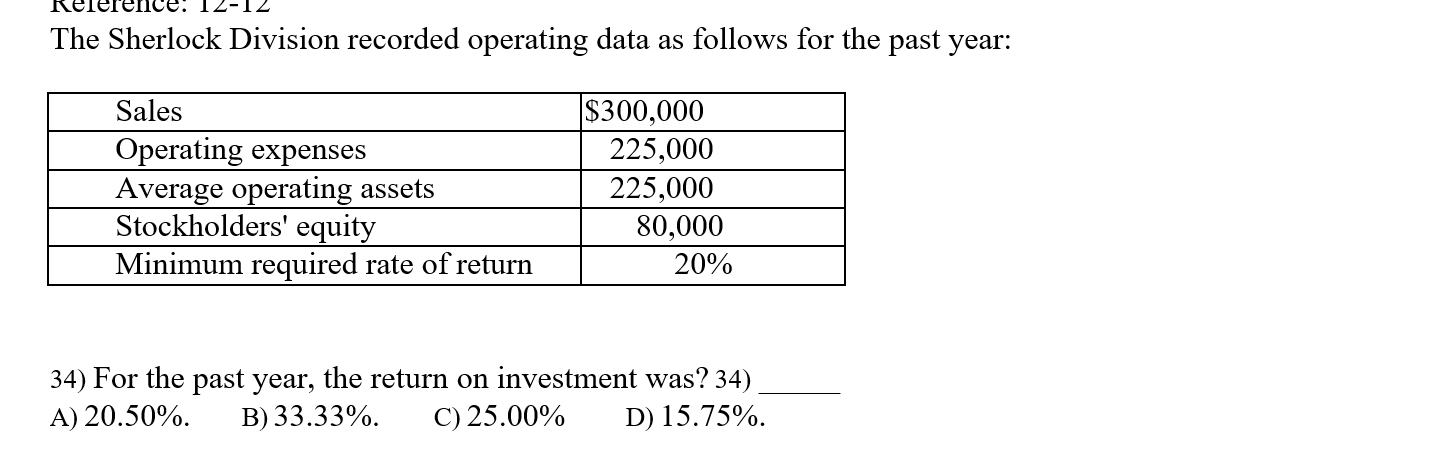 Help needed Rererence: 12-12 The Sherlock Division recorded operating data as follows