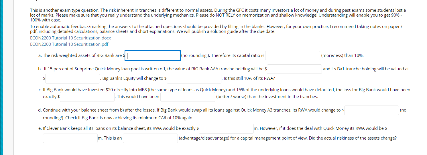  This is another exam type question. The risk inherent in tranches