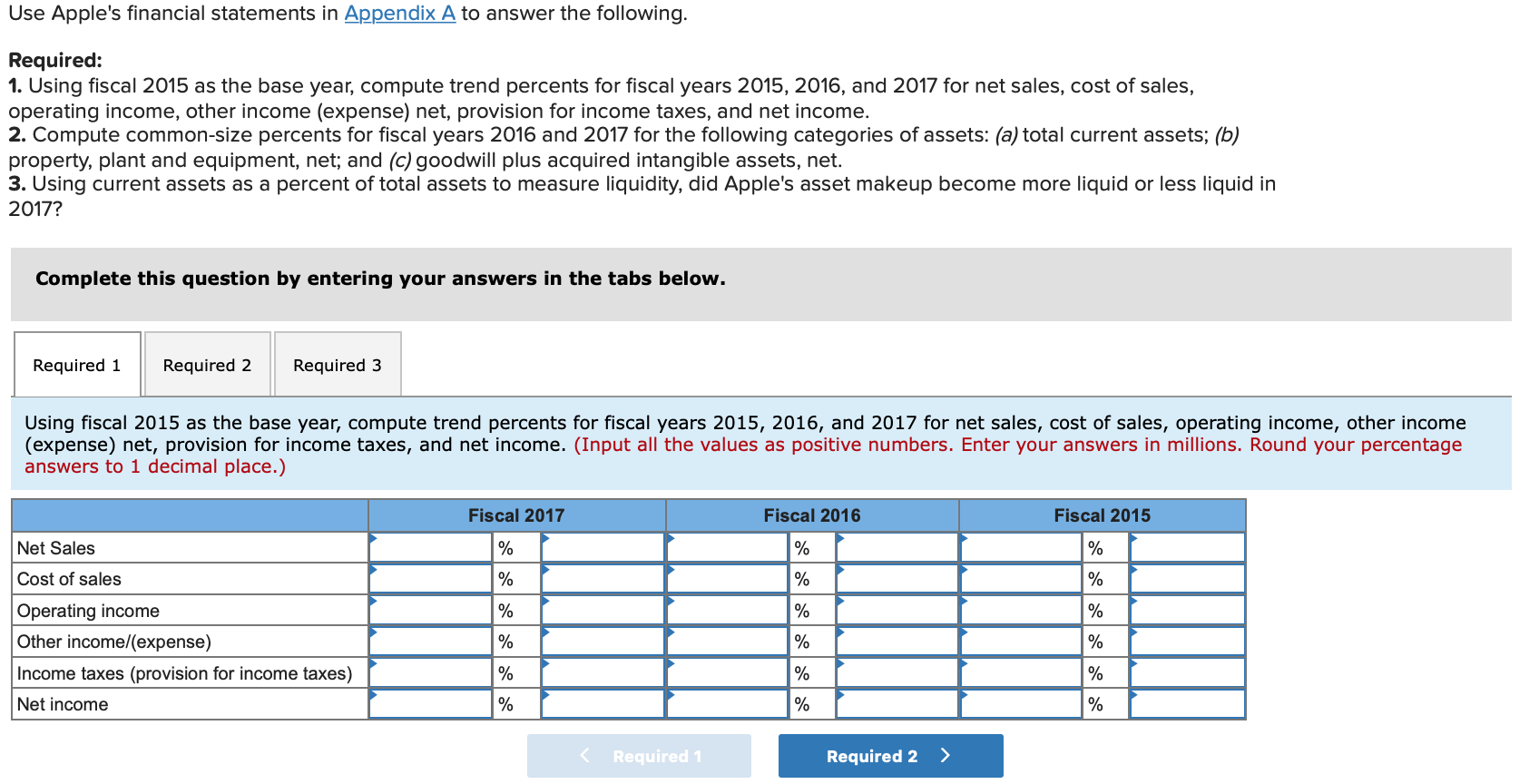 Use Apple's financial statements in Appendix A to answer the following.