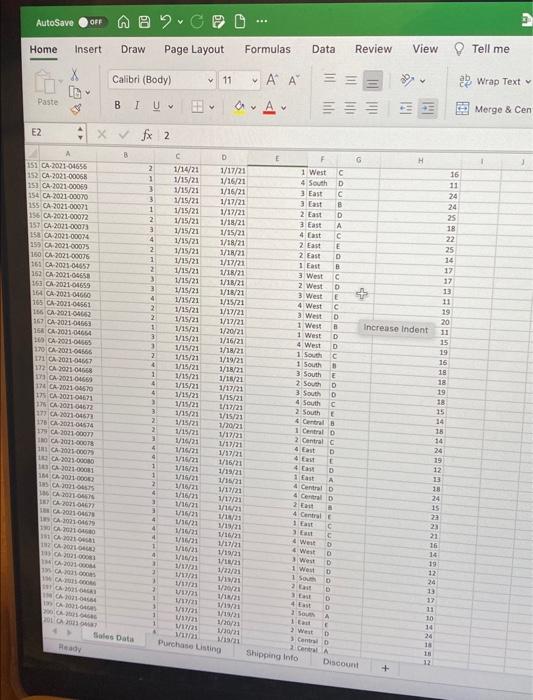 provided you with customer orders from various sales centers and other data