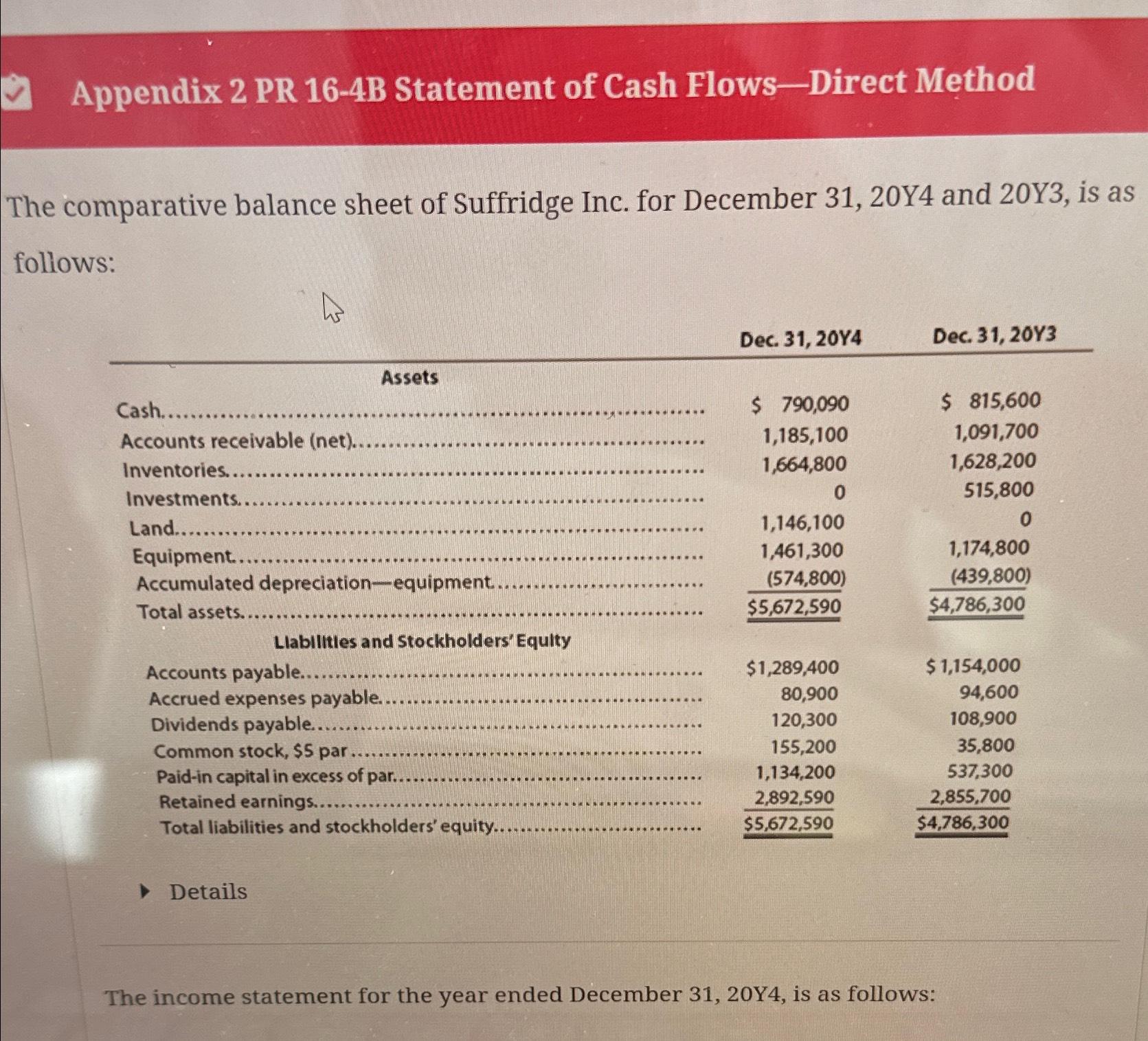  Appendix 2 PR 16-4B Statement of Cash Flows-Direct Method The comparative