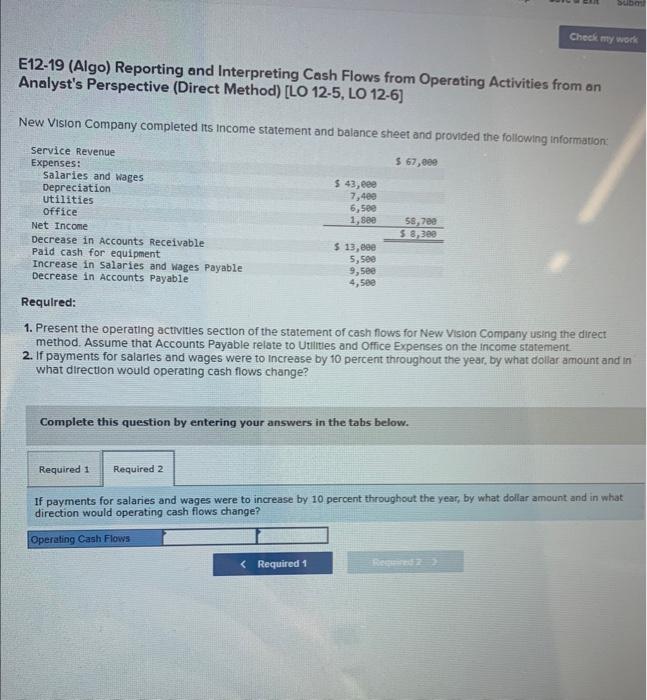 an Analyst's Perspective (Direct Method) [LO 12-5, LO 12-6] New Vision Company