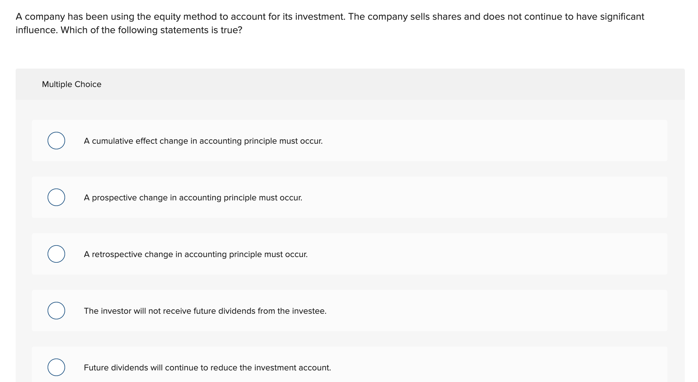  A company has been using the equity method to account for